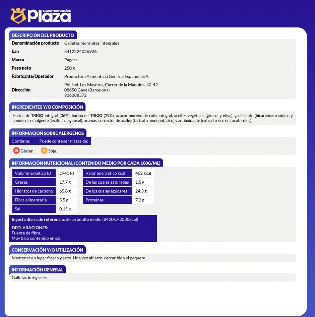 MORENITAS INTEGRALES,. 250G PAGESA