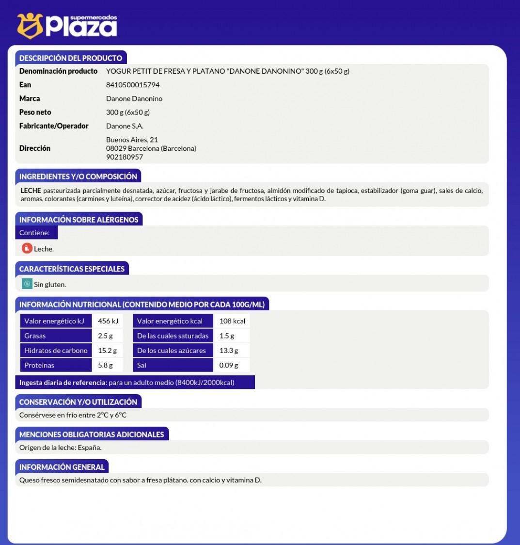 DANONINO FRESA PLATANO, 6X50GR DANONE