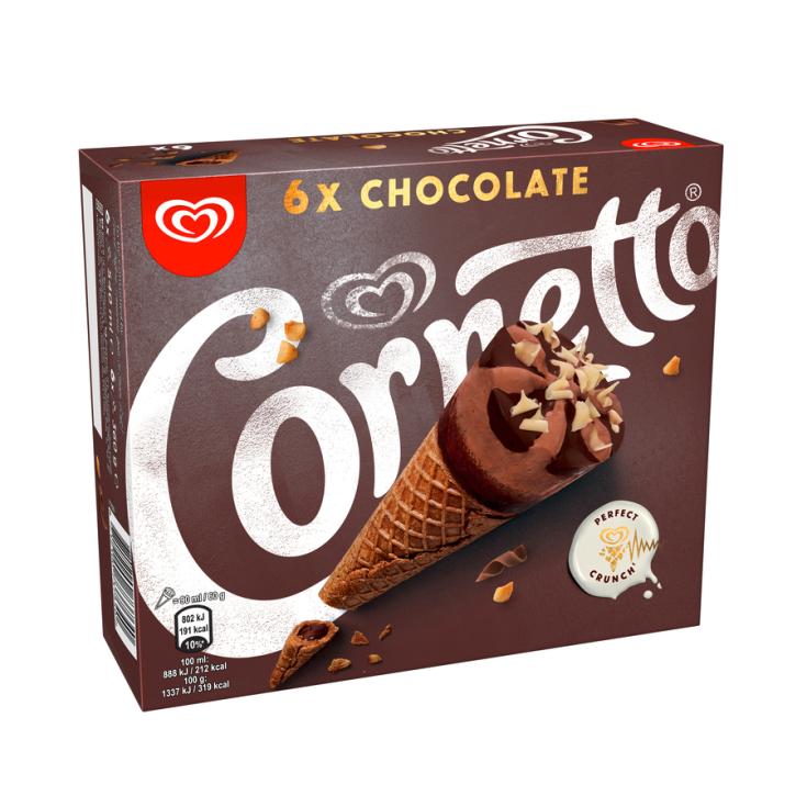 HELADO DE CHOCOLATE, 6X90ML CORNETTO 