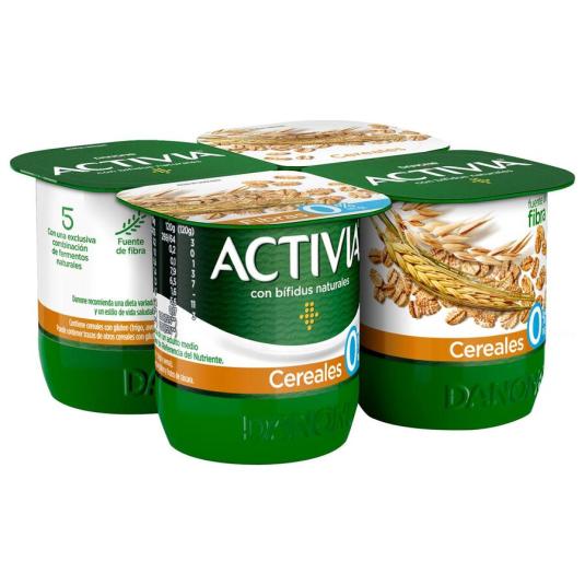 ACTIVIA FIBRAS CEREALES DESNATADO 0%, 4X115G DANONE