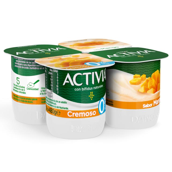 ACTIVIA CREMOSO 0% MANGO, 4X115GR DANONE