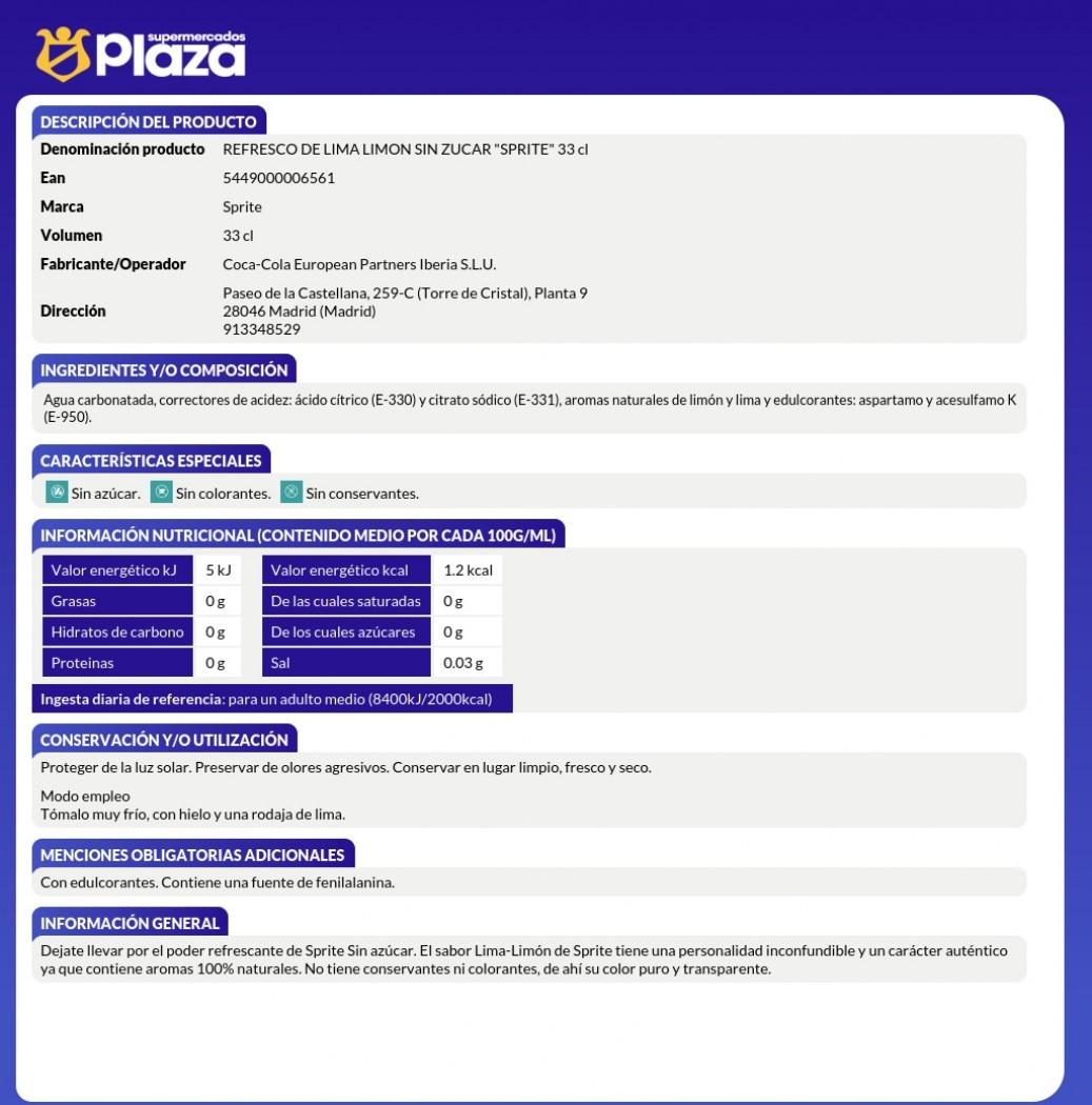 REFRESCO DE LIMA LIMON ZERO, 330ML SPRITE