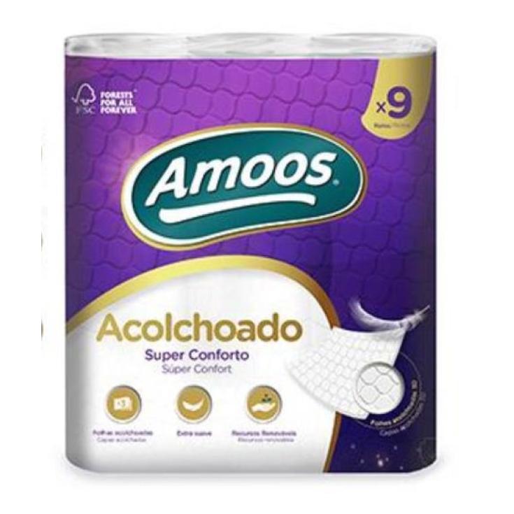 PAPEL HIGIENICO ACOLCHADO 3 CAPAS, 9 ROLLOS AMOOS