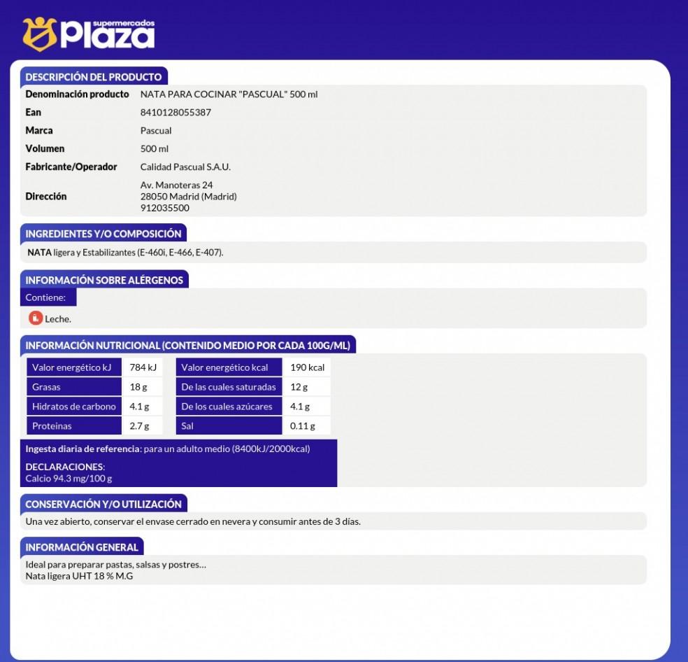 NATA LIGERA 18%MG, 500ML PASCUAL