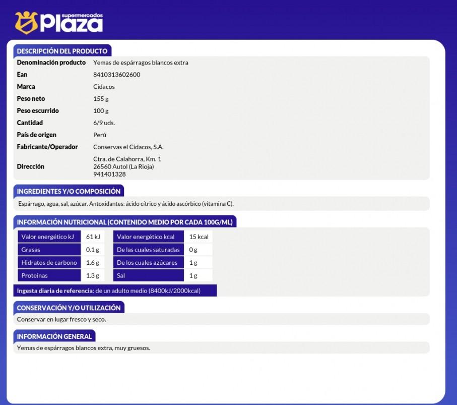 YEMAS DE ESPARRAGOS 6/9, 100GR CIDACOS