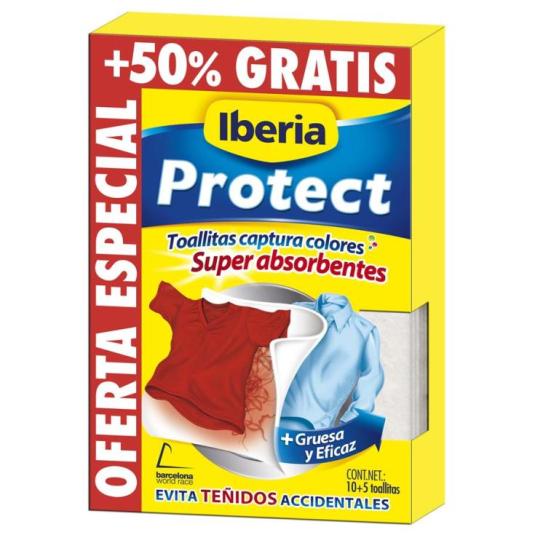 TOALLITAS ABSORBENTES EVITA TEÑIDOS, 15U IBERIA