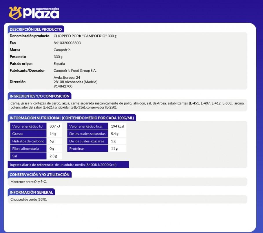 CHOPPED PORK MINI, 380G CAMPOFRIO