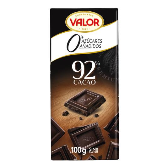 CHOCOLATE NEGRO 92% SIN AZUCAR, 100GR VALOR