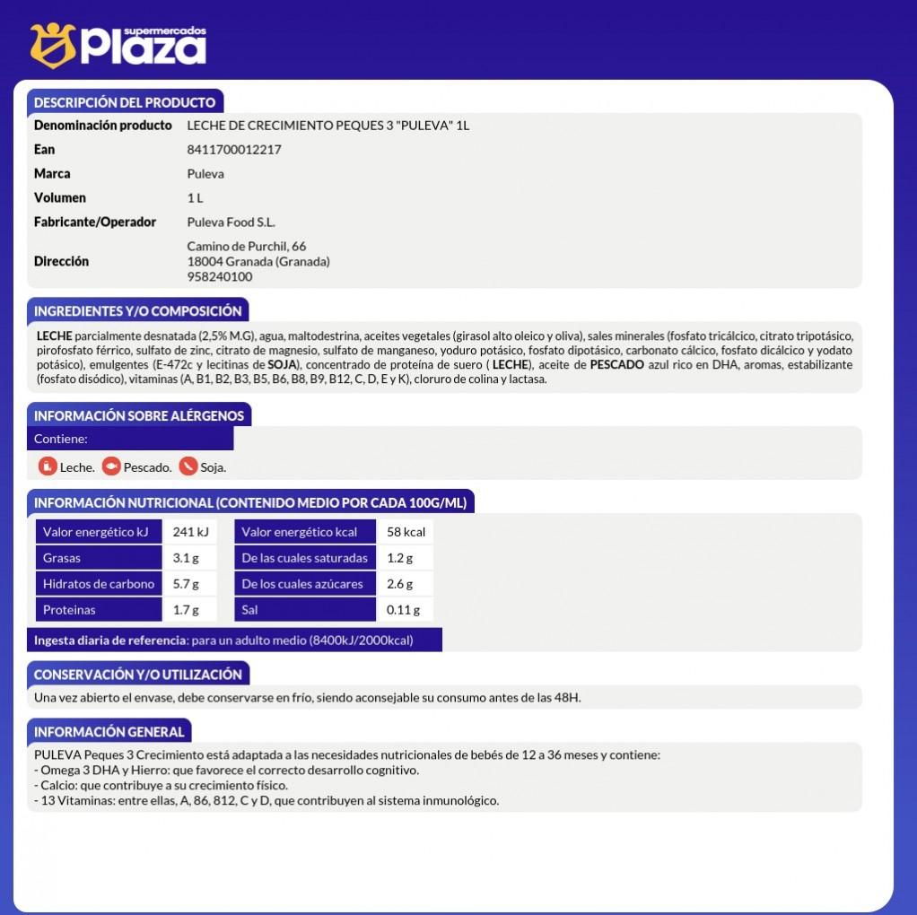 LECHE PEQUES 3, 1L PULEVA