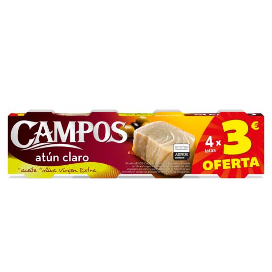 ATUN CLARO ACEITE OLIVA V.EXTRA, 4X56GR CAMPOS