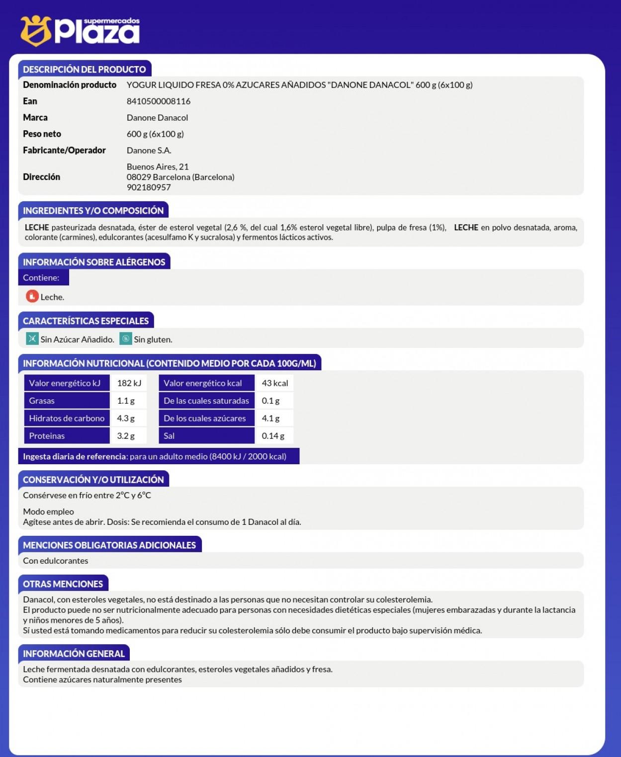 DANACOL FRESA, P6X100 DANONE