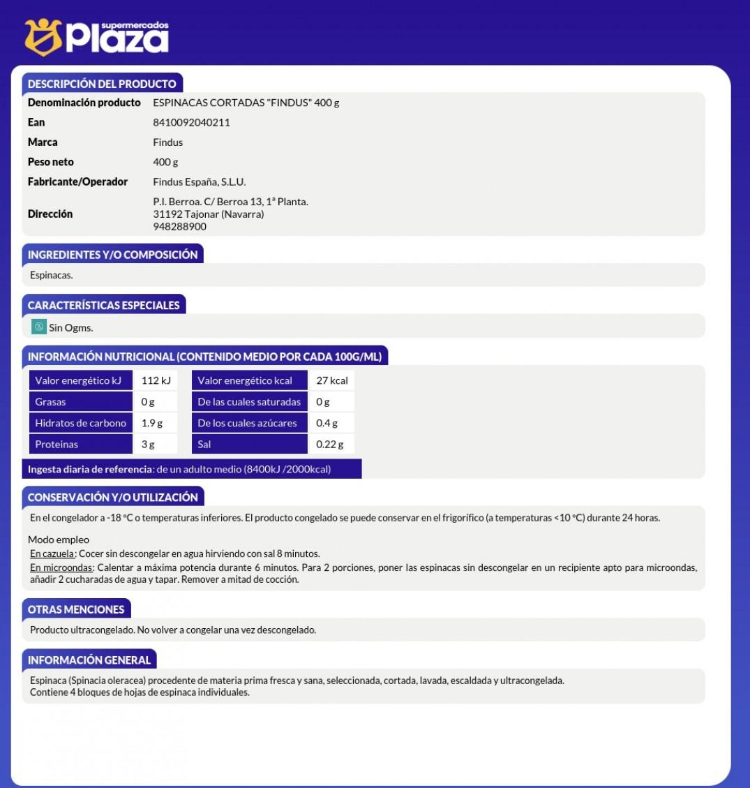 ESPINACAS CORTADAS, 400G FINDUS 