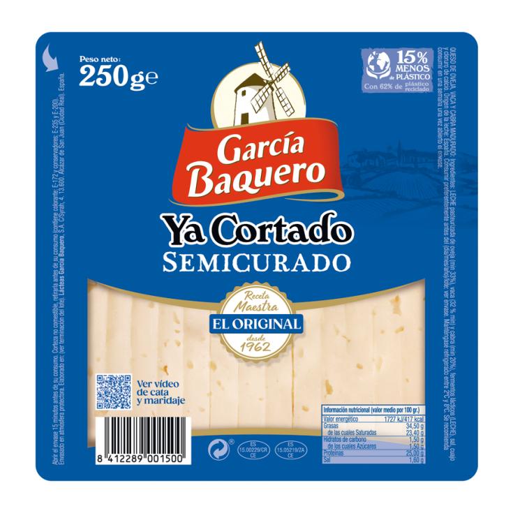 QUESO SEMICURADO YA CORTADO , 250G GARCIA BAQUERO