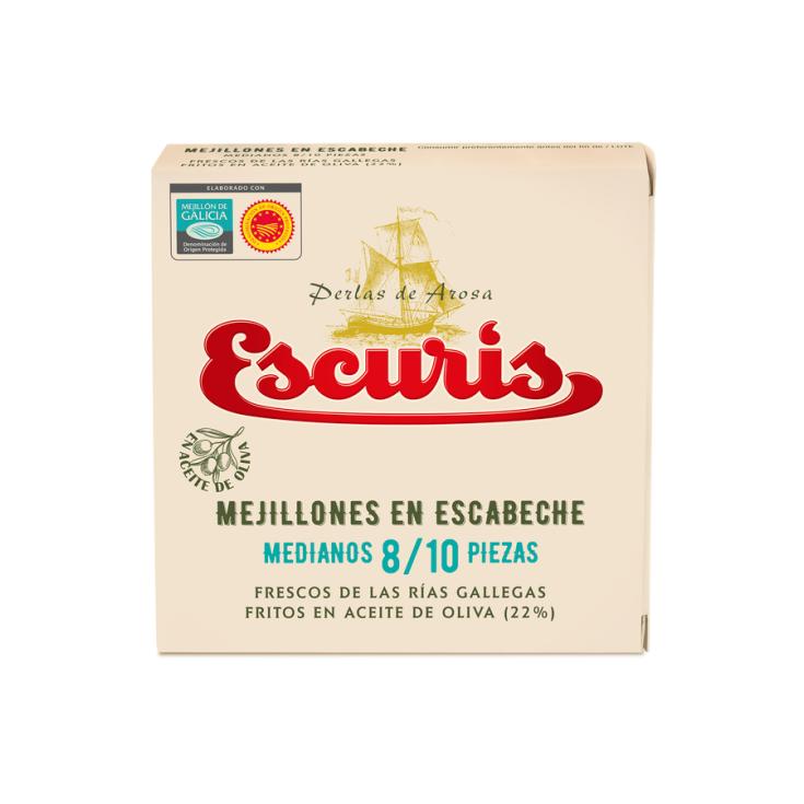 MEJILLONES ESCABECHE 8-10 PIEZAS, 70GR ESCURIS