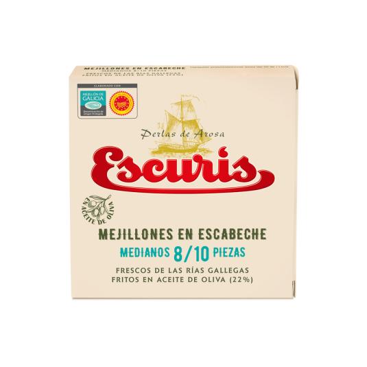 MEJILLONES ESCABECHE 8-10 PIEZAS, 70GR ESCURIS