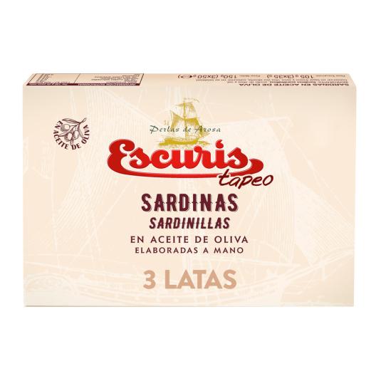 SARDINILLAS ACEITE DE OLIVA TAPEO, 3X35G ESCURIS