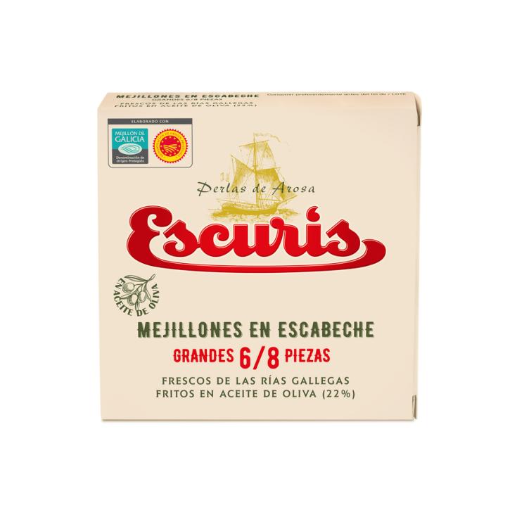 MEJILLONES ESCABECHE 6/8 PIEZAS, 70GR ESCURIS