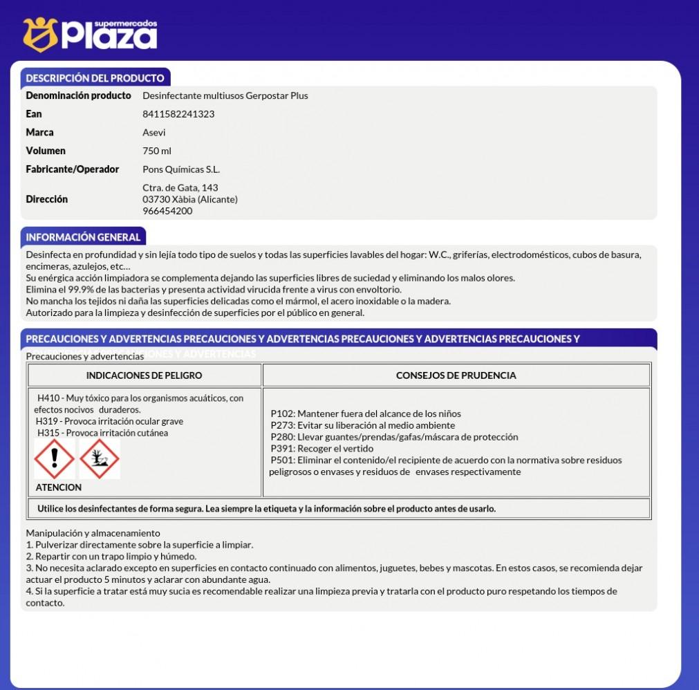 DESINFECTANTE MULTIUSOS PISTOLA, 750 ML ASEVI