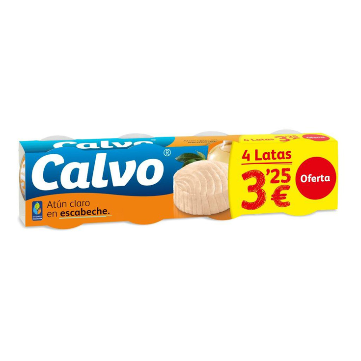 ATUN CLARO EN ESCABECHE, 4X56GR CALVO