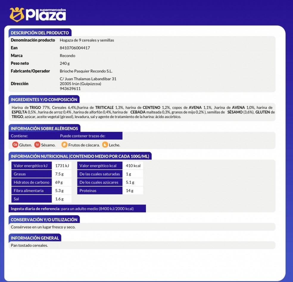 HOGAZA TOSTADA MULTICEREAL, 240GR RECONDO