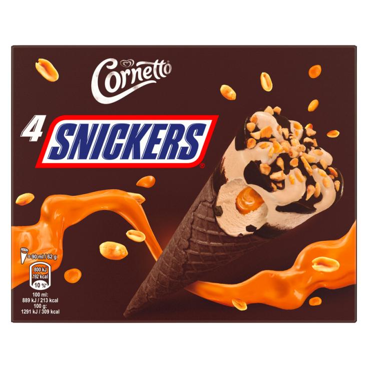 HELADO SNICKERS, 4X90ML CORNETTO 