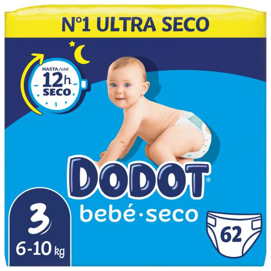 PAÑAL BEBE SECO TALLA 3, (6-10 KG) 62UDS DODOT