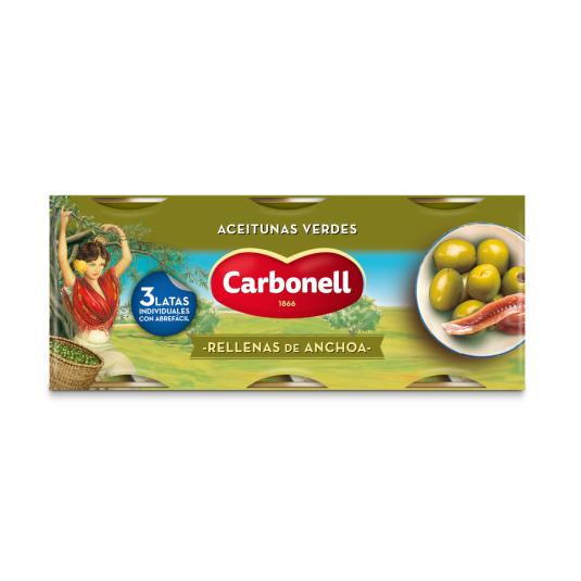 ACEITUNAS RELLENAS ANCHOA, 3X50GR CARBONELL