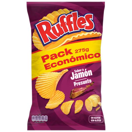 PATATAS FRITAS ONDULADAS JAMON , 275G RUFFLES