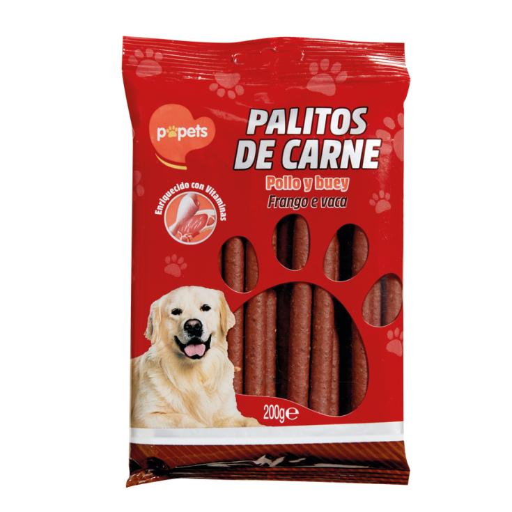 SNACK PALITOS DE PERRO POLLO Y BUEY, 200GR POPETS