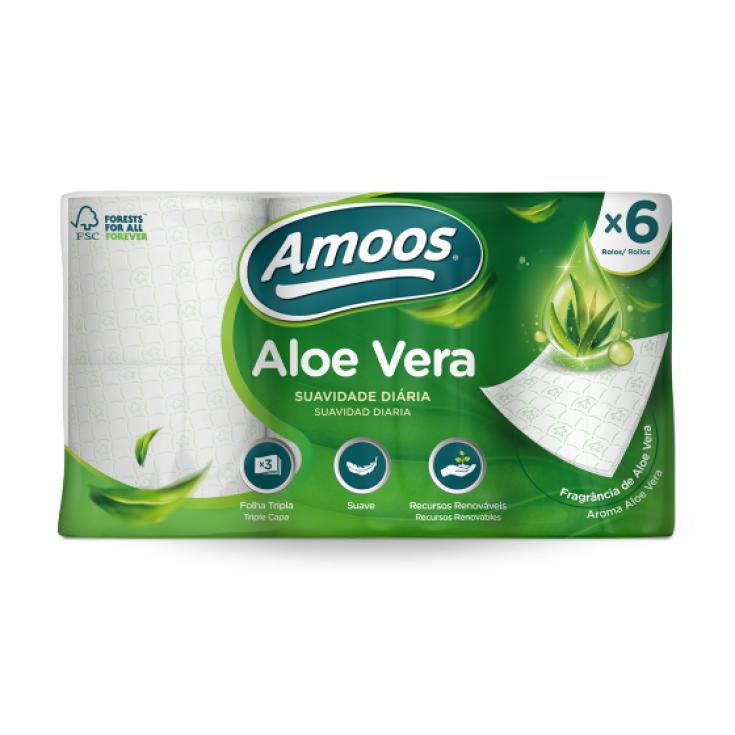 PAPEL HIGIENICO ALOE VERA 3 CAPAS, 6 ROLLOS AMOOS