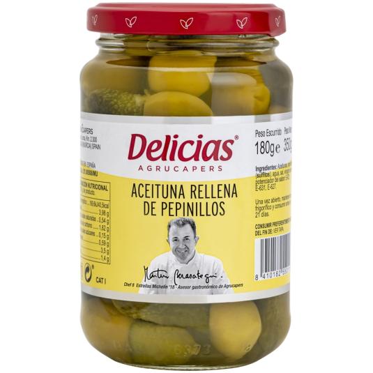 ACEITUNA RELLENA DE PEPINILLO, 180GR DELICIAS