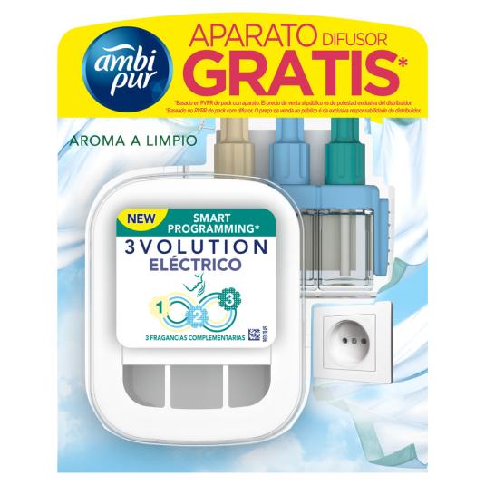 AMBIENTADOR 3VOLUTION AROMA LIMPIO,21M +AP GRATIS AMBIPUR