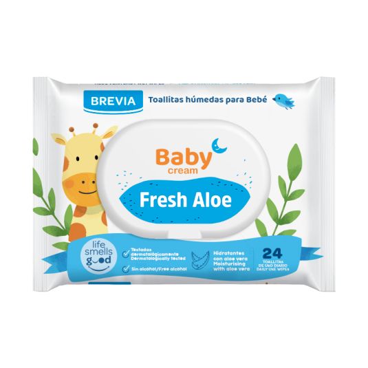 TOALLITA HUMEDA PARA BEBE FRESH ALOE, 24UD BREVIA