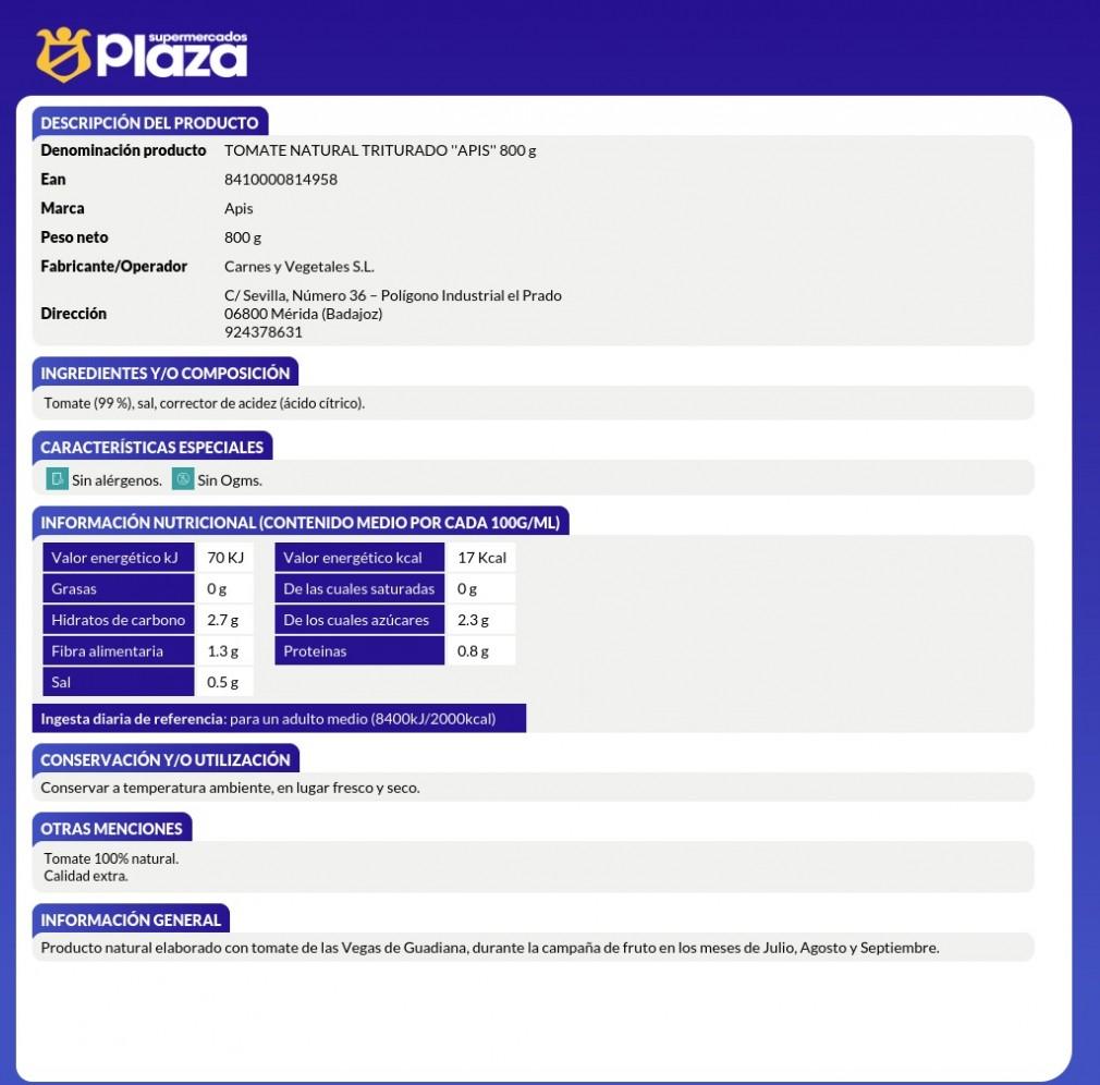 TOMATE TRITURADO, 800GR APIS