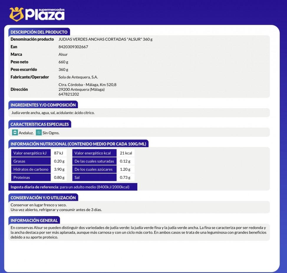 JUDIAS VERDES, 360GR ALSUR
