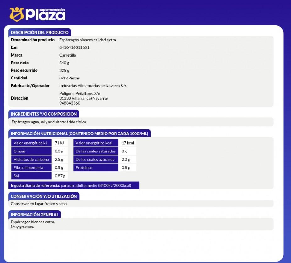 ESPARRAGO BLANCO 8/12, 325GR CARRETILLA