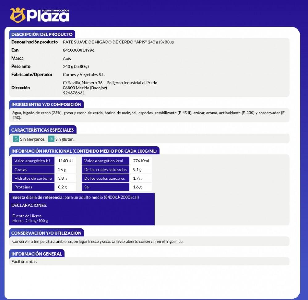 PATE SUAVE, 3X80GR APIS