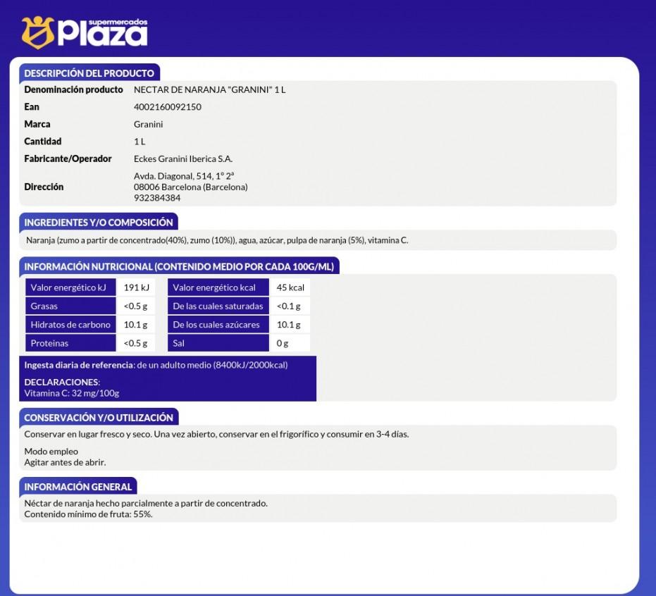 NECTAR DE NARANJA, 1L GRANINI