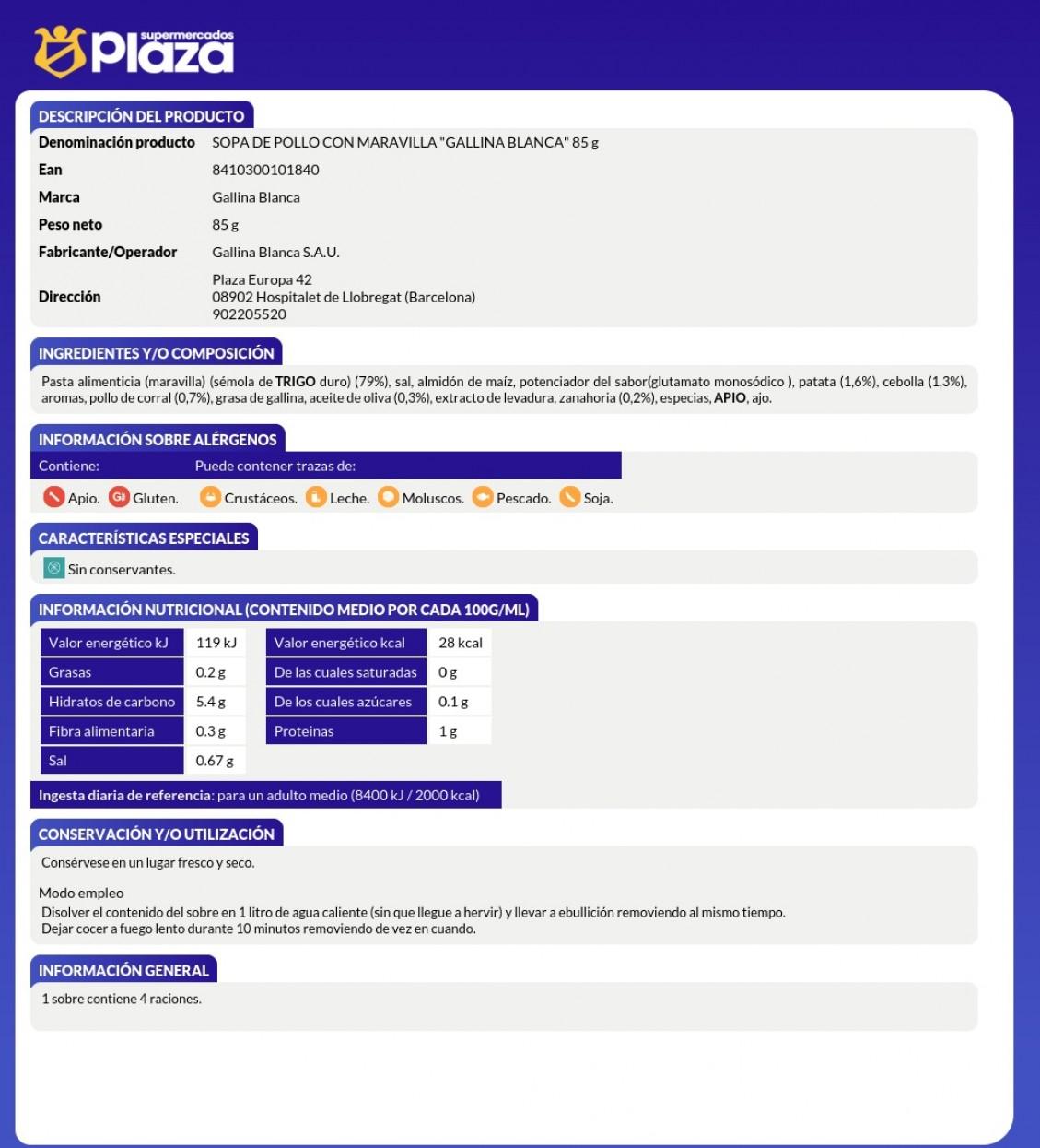 SOPA MARAVILLA, 90GR GALLINA BLANCA