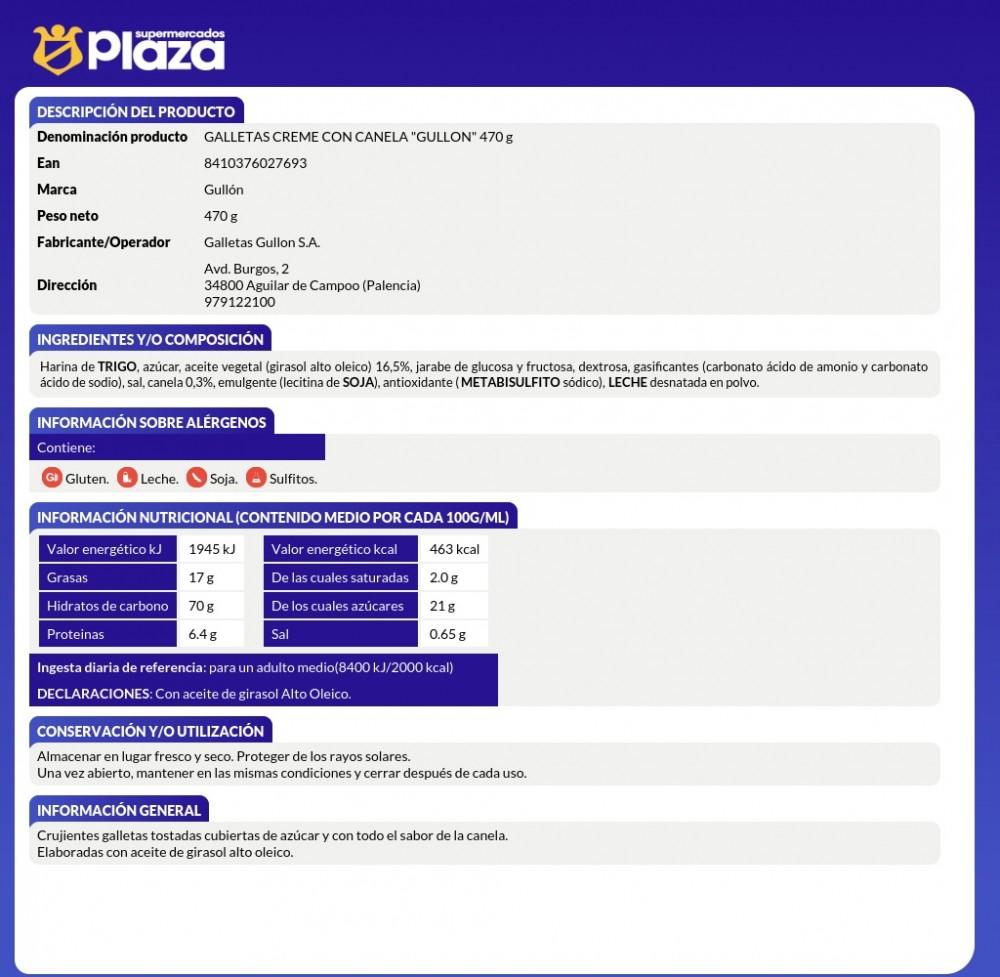 GALLETAS CREME CANELA, 470GR GULLON