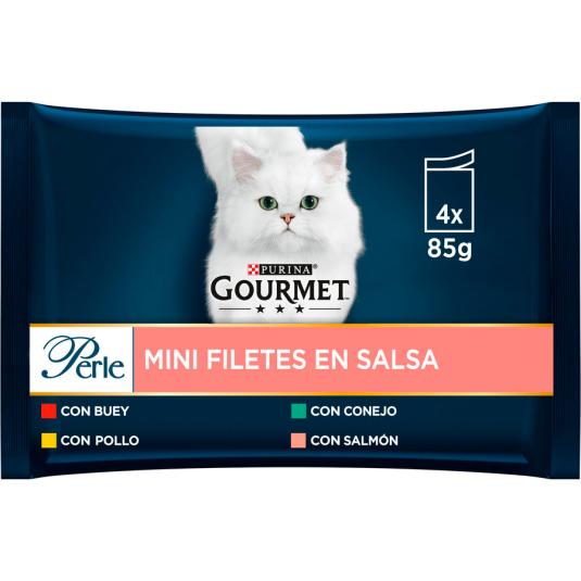 COMIDA GATOS PERLE LAMINAS CAR/PES 4*85G PURINA ONE