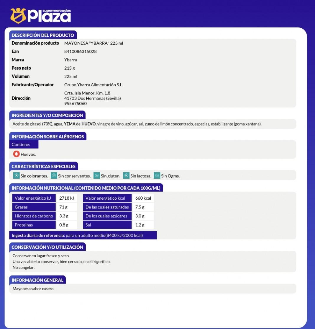 MAYONESA, 225ML YBARRA