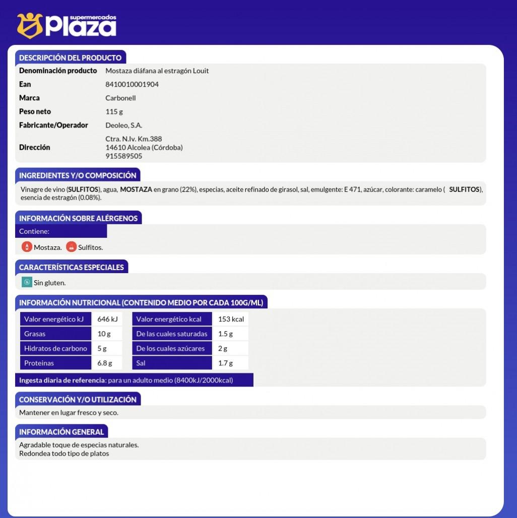 MOSTAZA DIAFANA, 115GR LOUIT