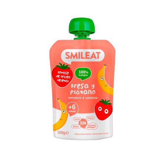 POUCH FRESA Y PLATANO ECOLOGICO, 100GR SMILEAT