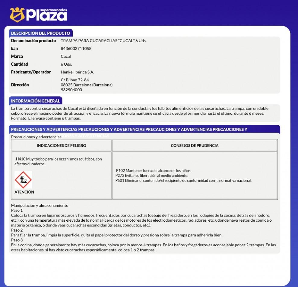 TRAMPA PARA CUCARACHAS DOBLE CEBO, 6UD CUCAL