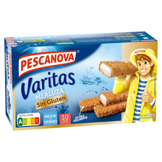 VARITAS DE MERLUZA EMPANADA AL HORNO, 300 G PESCANOVA