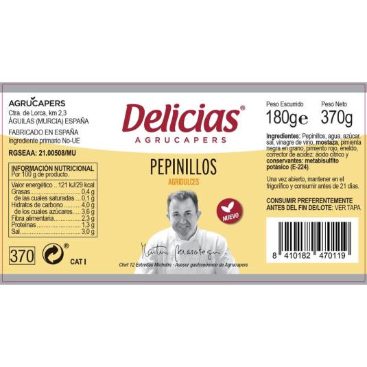 PEPINILLOS AGRIDULCES, 200GR DELICIAS