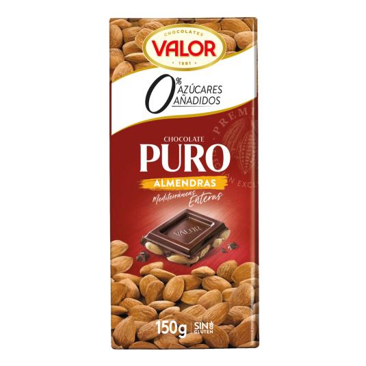 CHOCOLATE PURO ALMENDRA SIN AZUCAR, 150G VALOR