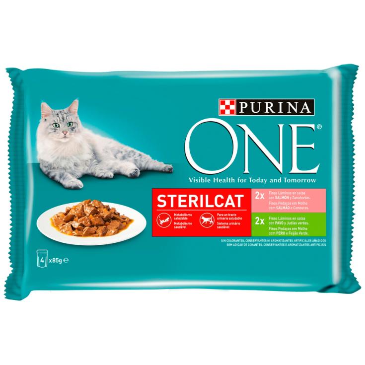 COMIDA HUMEDA GATO ESTERILIZADO SALMON Y PAVO 4X85 PURINA ON