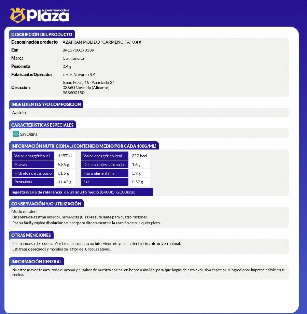 AZAFRAN MOLIDO SOBRES, 4GR CARMENCITA